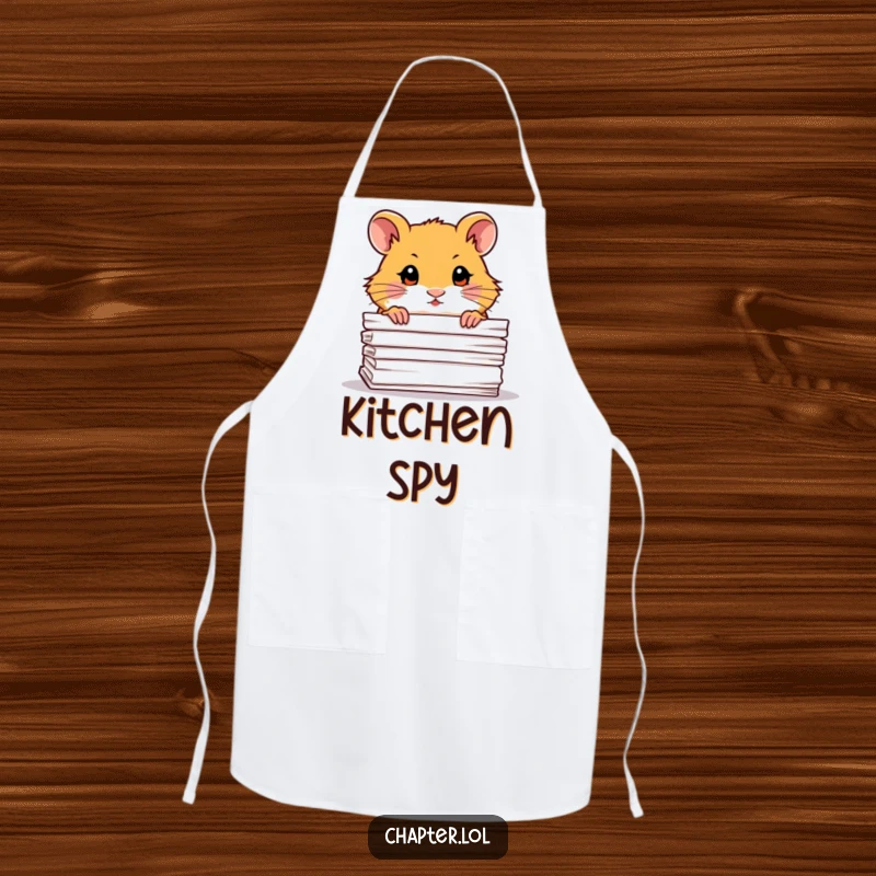 Funny Hamster Apron: A curious hamster peeking from behind a stack of paper, ready for kitchen fun.