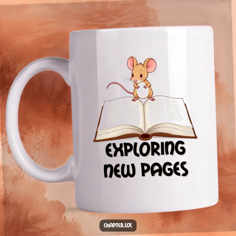 Funny Mouse Mug: A tiny, determined mouse tiptoeing stealthily across the pages of a very large book.