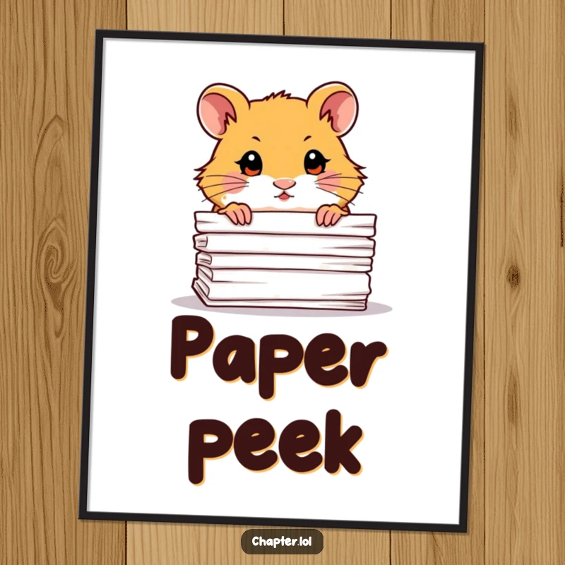 Funny Hamster Poster: A charming illustration of a curious hamster peeking over a stack of paper.