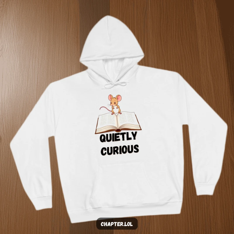 Funny Mouse Hoodie: Soft and warm, featuring a determined mouse carefully tiptoeing across a large open book.