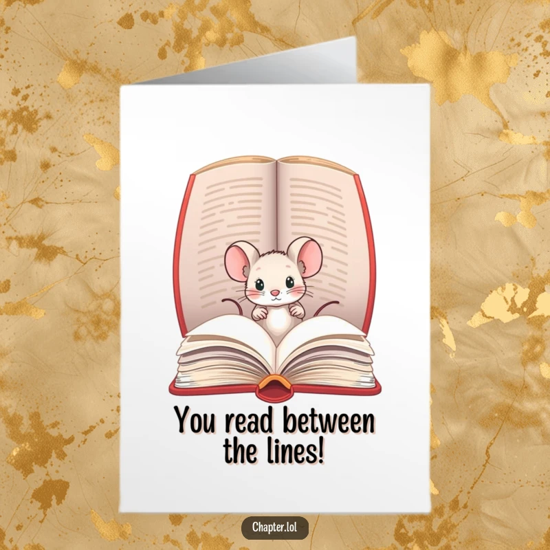 Funny Free Printable Congrats Card: Tiny mouse peeking from a book, cheering on success.