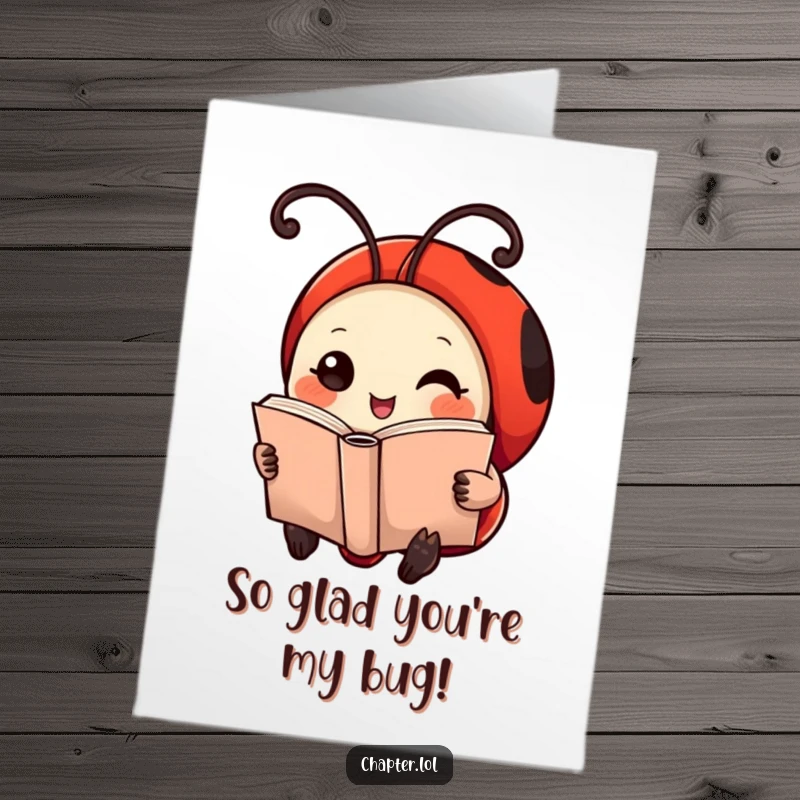 Funny free printable thank you card: Adorable ladybug with antennae like bookmarks, expressing thanks. DIY download.