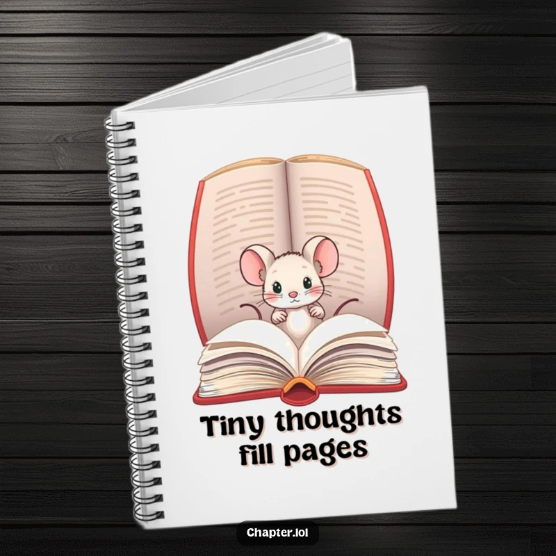 Funny notebook with a tiny mouse peeking out of an open book, perfect for jotting down notes and creative ideas.